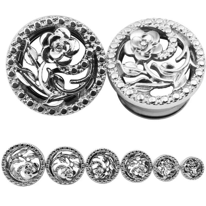 Hot Sale Crytal Flower Ear Stretcher Charming Ear Expander Stainless Steel Ear Gauge Piercing Jewelry