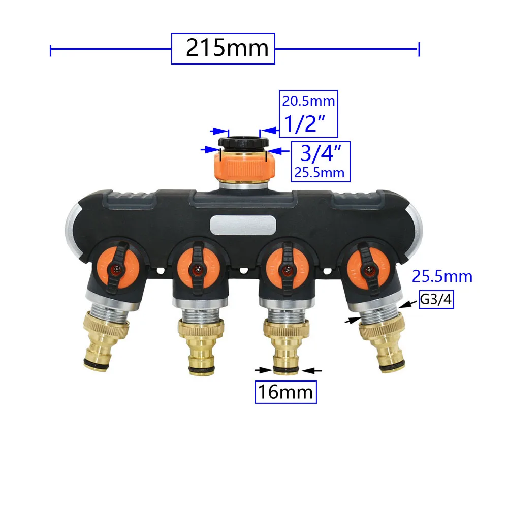 Garden Tap Water Pipe 2/4 Way Splitter 3/4" Thread Brass Plastic Y-Type Garden Hose Splitter With 16mm Nipple Connector
