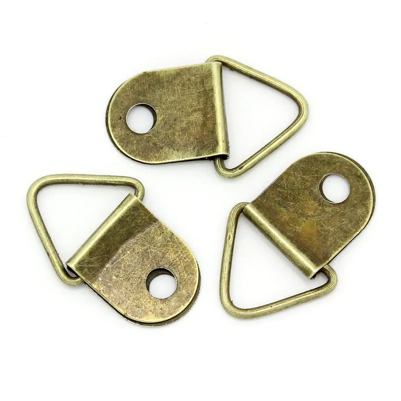 Iron Based Alloy D-Ring Picture Frame Hangers 200 PCs Triangle Antique Bronze 21mm x 13mm( 7/8"x 4/8") multifunctional hooks