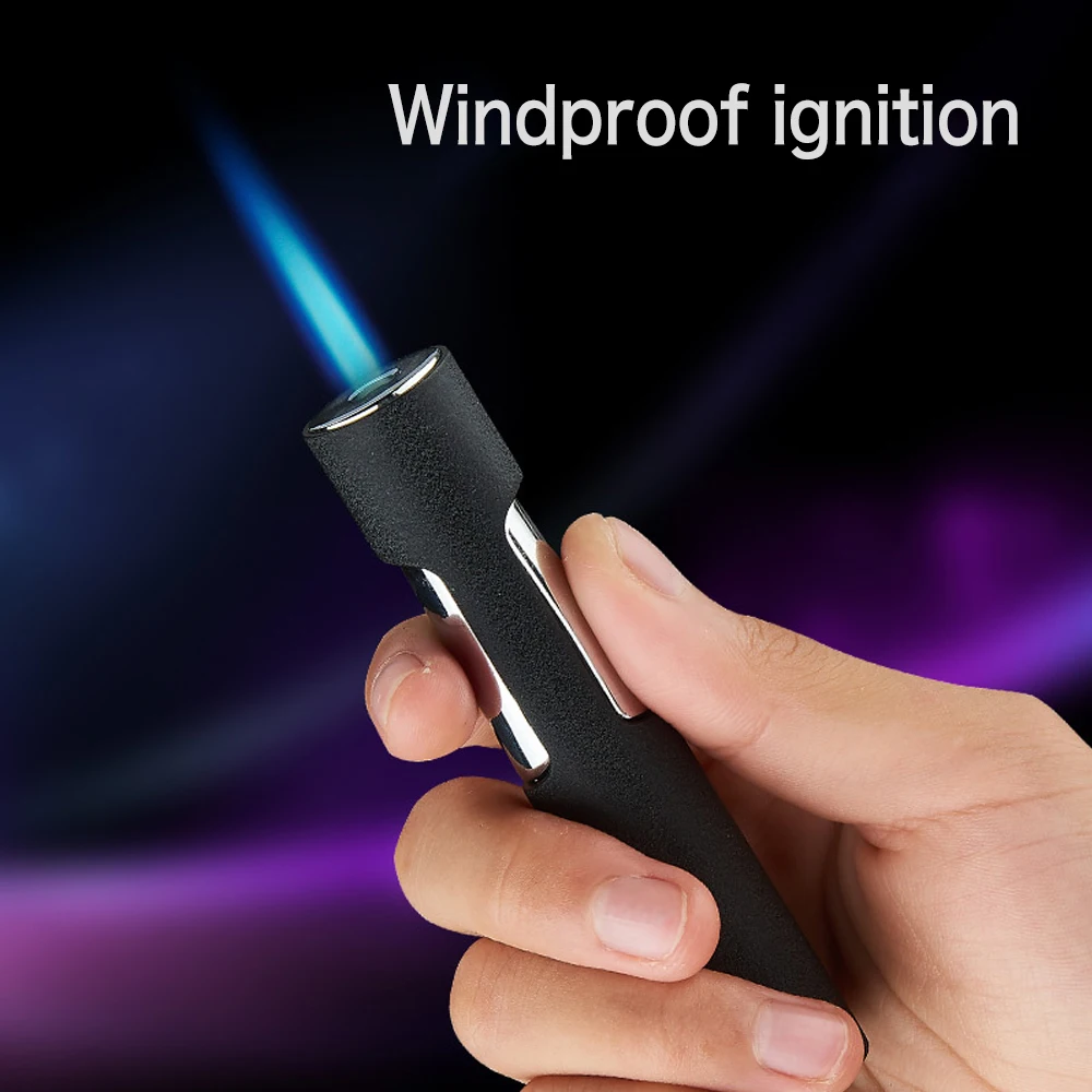 

Direct Inflatable Metal Cigarette Lighter Blue Flame Windproof Ignition Butane Gas Cigar Lighters Cooker Torch Kitchen Tool Gift