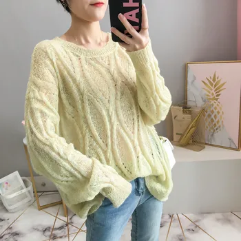 

Spring Women Sweater Sexy See Throught Pullover Green White Thin Soft Mohair Wool Blend Jumper Delicate Stylish Blouse