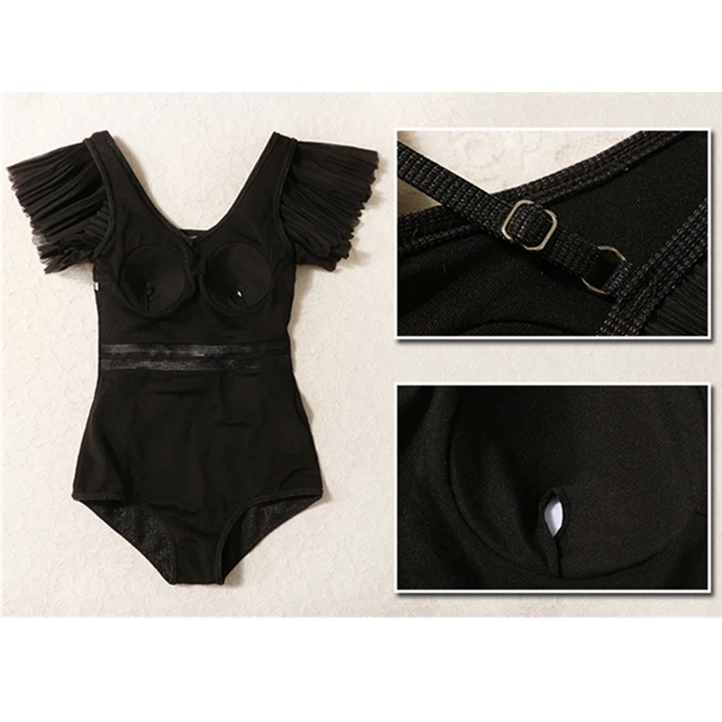 STAERK 2020 female black sexy one-piece Chiffon Ruffle Swimwear Women Retro Vintage Bathing Suits Beachwear Swim Wear Monokini