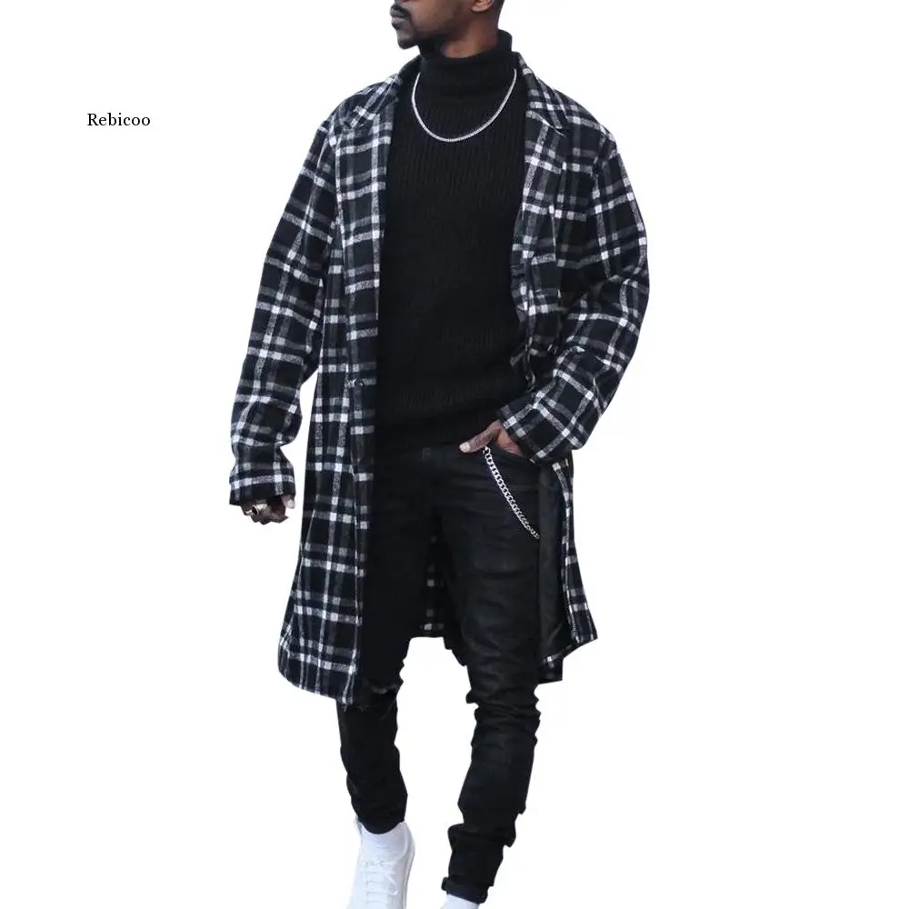 

British Style Trench Coat Men Plaid Mens Cardigan Overcoat Casual Slim Fit Gentlemen Long Jacket Coat Outwear for Men