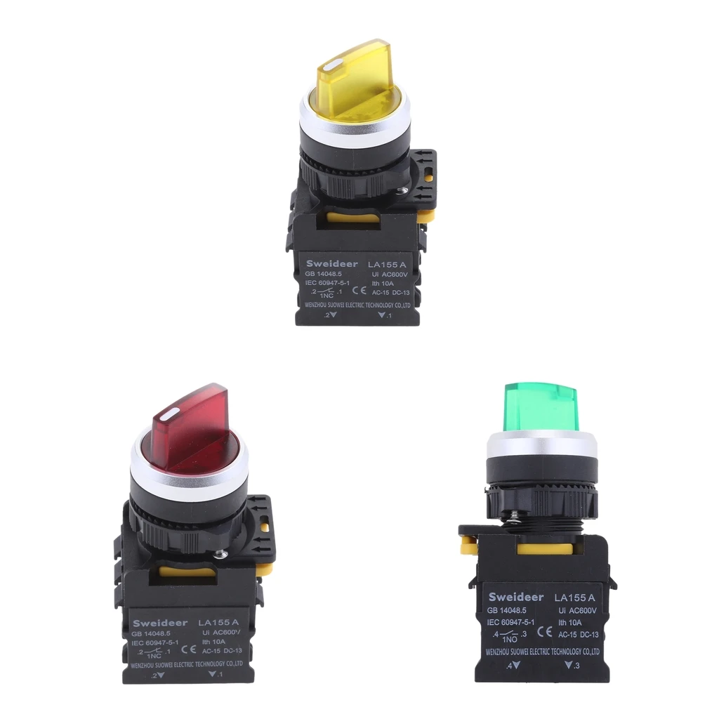 3 шт. LA155A Ui 600V 10A поворотный переключатель 1NO 1NC DPST защелкивание