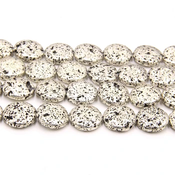 

Natural loose coin Volcanic Lava Hematite Stone Beads charm Round rose gold silver color beads for jewelry making wholesale diy