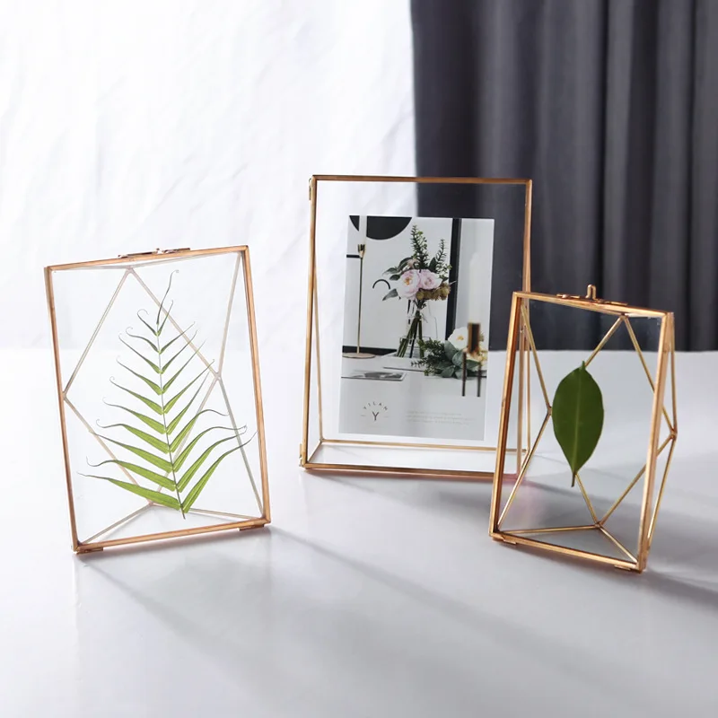 

European Creative Simple Metal Glass Geometric Photo Frame Set Modern Photo Copper Picture Frame Frame Home Office Decoration