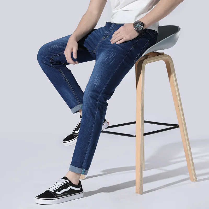

Elasticity Spring Jeans Men Slim Fit Pants Casual Straight-Cut Pants Men's Korean-style Trend Popular Brand Thin