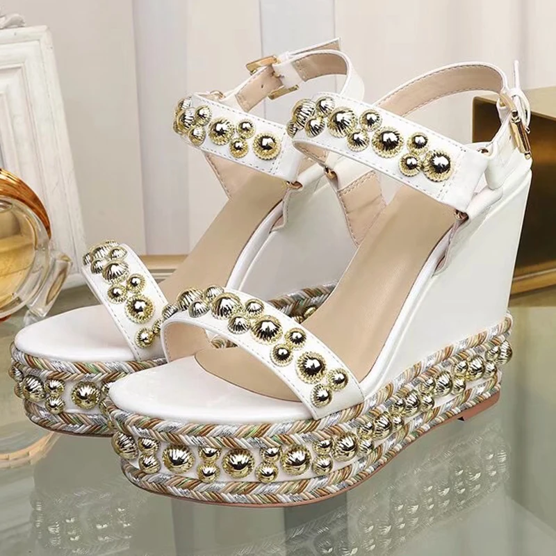 

Topwomen Women Rivet Sandals 2019 Cover Toes Summer Wedged Sandal Genuine Leather Wedges Sandals Women35-40