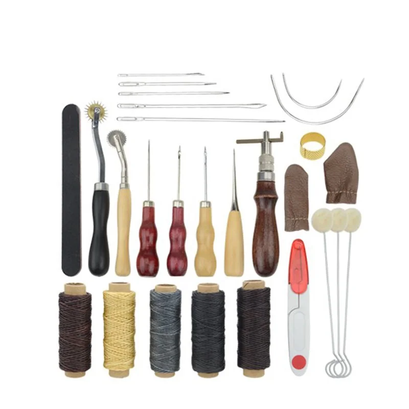

18Pcs/Set DIY Leather Craft Tools Set Thread Awl Waxed Thimble Stamping Handmade Hole Punch Stitching Sewing Cutting Artistic