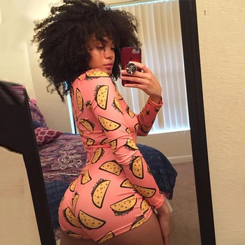 

S-3XL Plus Size Women Bodycon Sleepwear Jumpsuit Shorts Romper Bodysuit Leotard Print Long Sleeve Playsuits For Women Pajama