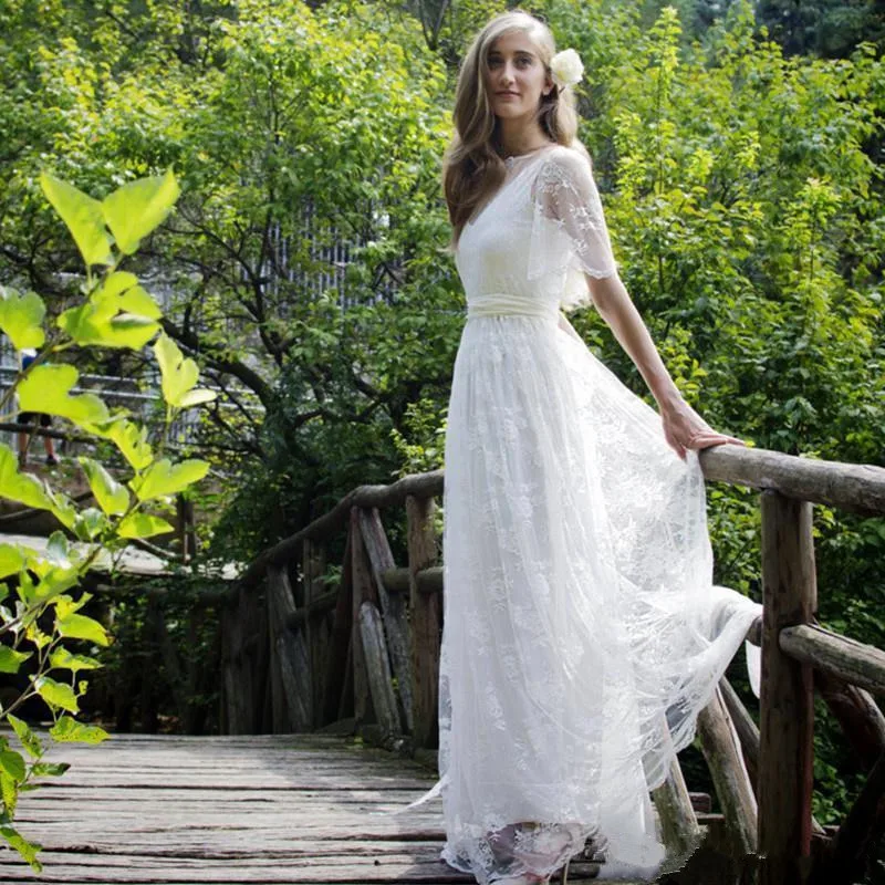 Boho кружевные свадебные платья богемное пляжное сад Половина рукава Аппликация, свадебное Платье Халаты