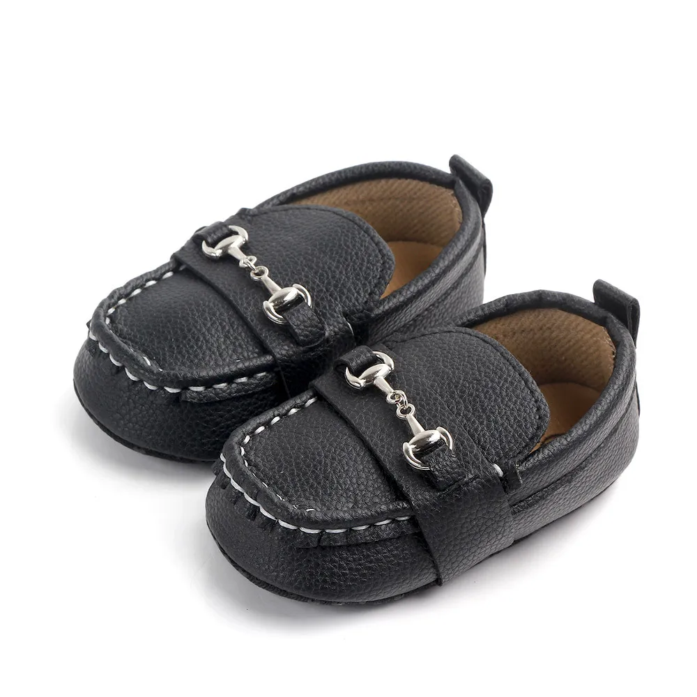 Новорожденных обувь для мальчика модная мягкая подошва детская кожаная обувь повседневная обувь для новорожденного для мальчиков мокасины для самых маленьких - Цвет: Black
