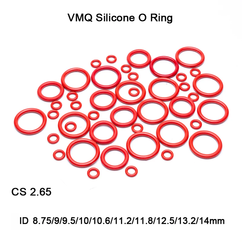 

50pcs/lot Red VMQ Silicone O Ring Gasket Rubber Washer CS 2.65mm ID 8.75mm~14mm Food Grade Silicon O Ring Gasket Rubber o-ring