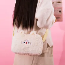 Новинка, зимняя меховая мультяшная сумка-мессенджер, для девушек, мягкая сумка на плечо, женские сумки, вышитая плюшевая Сумка-Кроссбоди с медведем