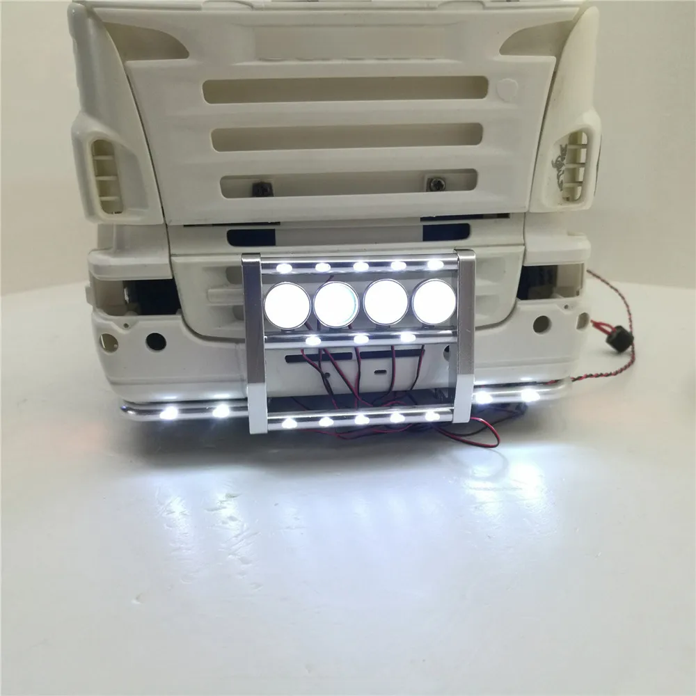 

Aluminum Alloy Front Bumper with 22 Lights For 1:14 Tamiya Scania Series Tractor 620 56323 730 Front Bumper RC Truck Parts