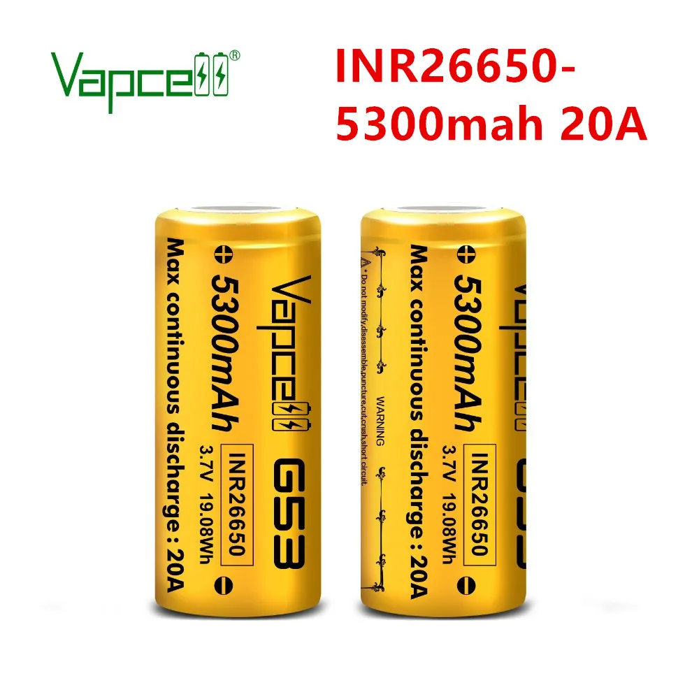 2 шт. VapCell батарея INR26650 5300 мА/ч 20A G53 19.08Wh 3 7 V аккумуляторная 26650 литиевые батареи для