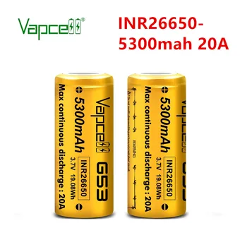 

2pcs/lot VapCell battery INR26650 5300mah 20A G53 19.08Wh 3.7V rechargeable 26650 lithium batteries for flashlight Free shipping
