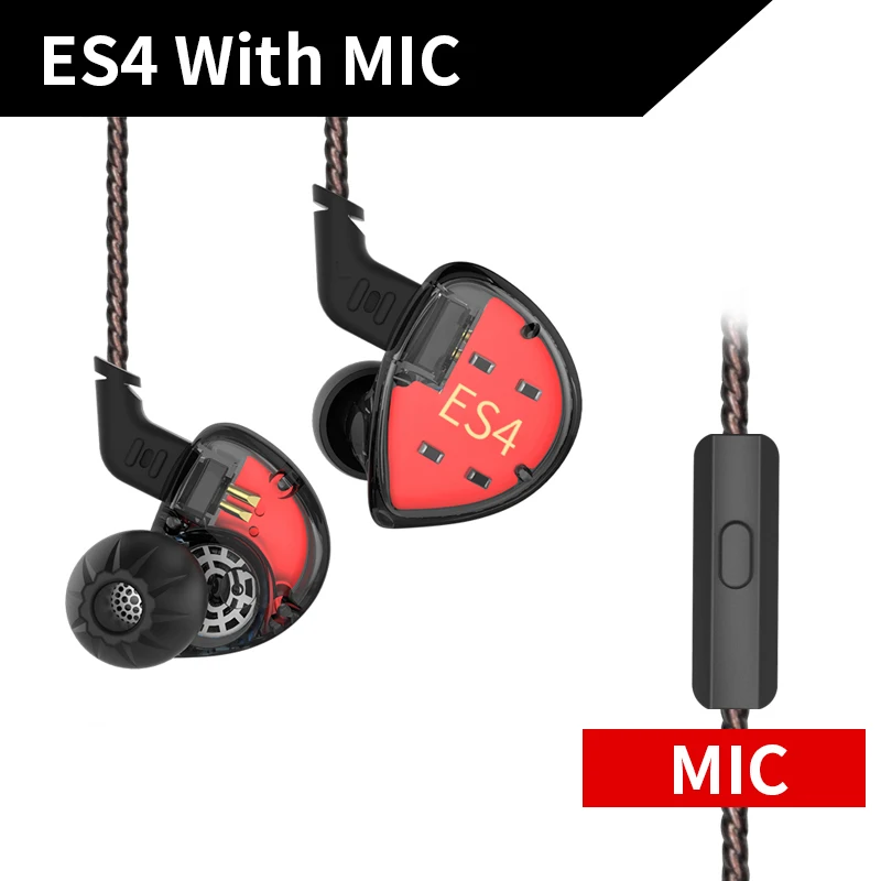 black with mic KZ ES4 1BA+ 1DD гибридные наушники-вкладыши Hifi Динамический драйвер шумоподавление Гарнитура замена кабеля AS10 ZSX ZST ES3 ZSN - Цвет: black with mic