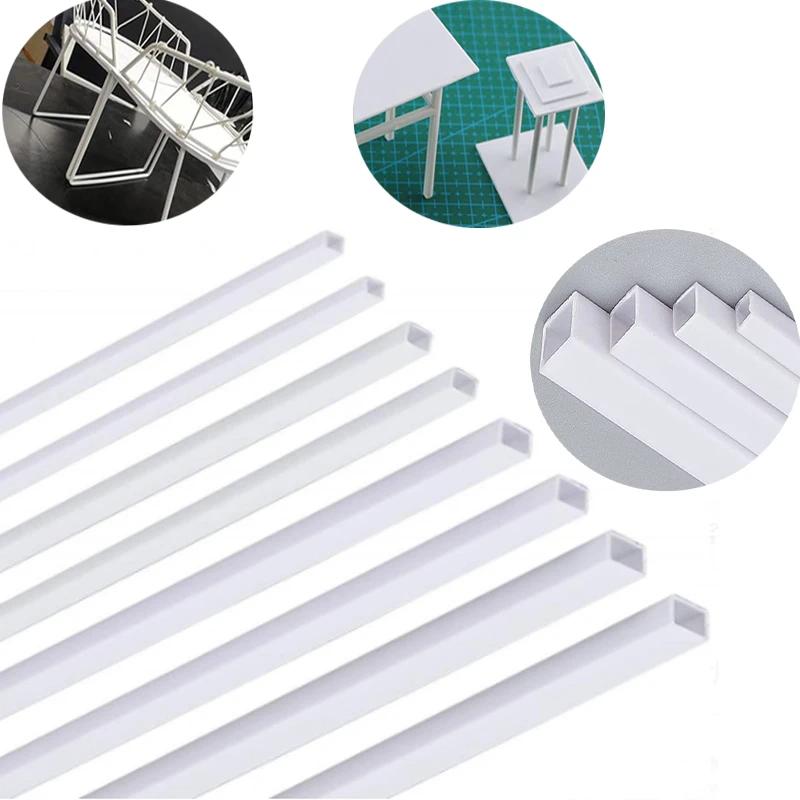 ABS White Plastic Mold Tube Hollow Square 5Pcs 2/2.5/3/4/5/6/8/10mm 250mm Long Building Sand Table Model DIY Materia