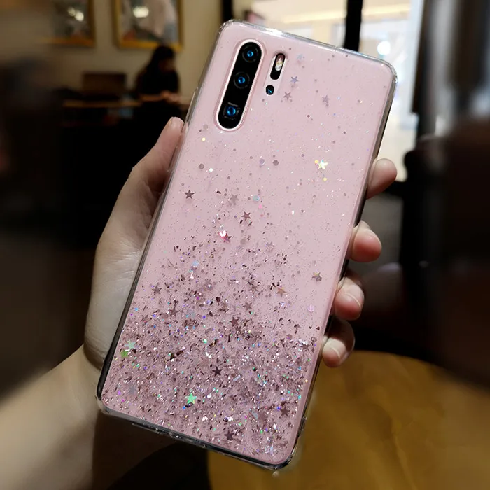 Чехол сверкающий с блестками для huawei P20 Lite P30 силиконовый, прозрачный мягкий чехол с блестками для huawei P30 Lite P20 Pro Прозрачный чехол для телефона - Цвет: Розовый