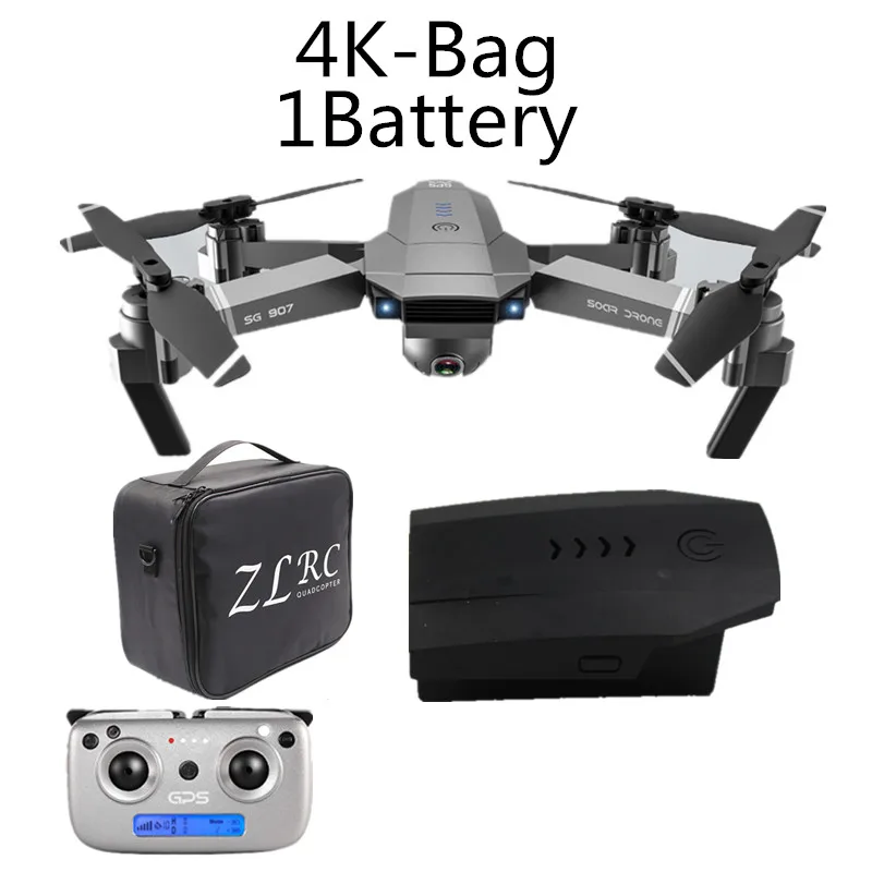 Дрон 4k SG907 Дрон gps с 4K HD двойной камерой Широкий угол 5G wifi FPV RC Квадрокоптер складной Дрон Профессиональный gps следуй за мной - Color: 4K-1B-Bag
