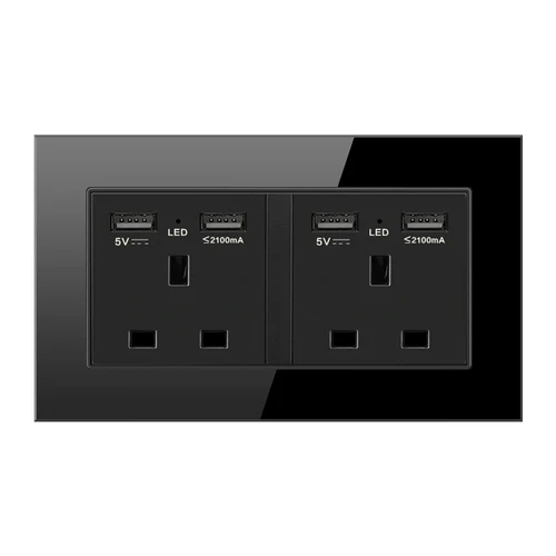 Хрустальная стеклянная панель двойное зарядное устройство USB порт 2.1A настенное зарядное устройство адаптер со светодиодным индикатором 13A разъем стандарта Великобритании розетка черный 1 2 банды - Цвет: 147 UK 3