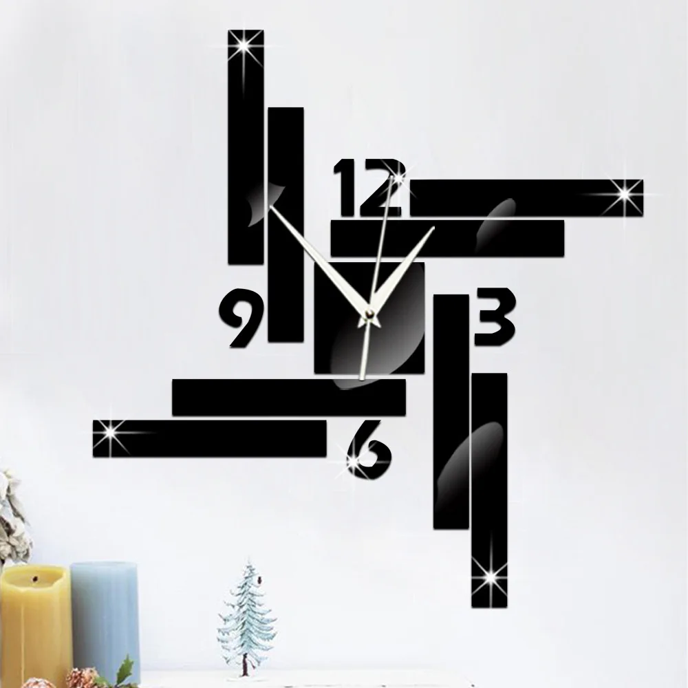 

3D DIY New Wall Clock Modern Design Watch Europe Horloge Acrylic Mirror Stickers Irregular Rectangle Living Room Quartz Needle
