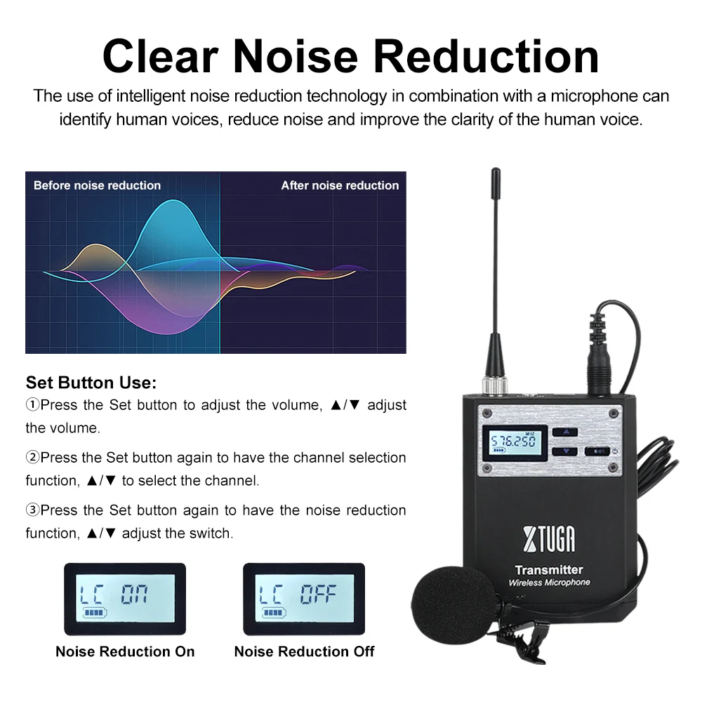 XTUGA Intelligent Noise UHF Wireless Lavalier