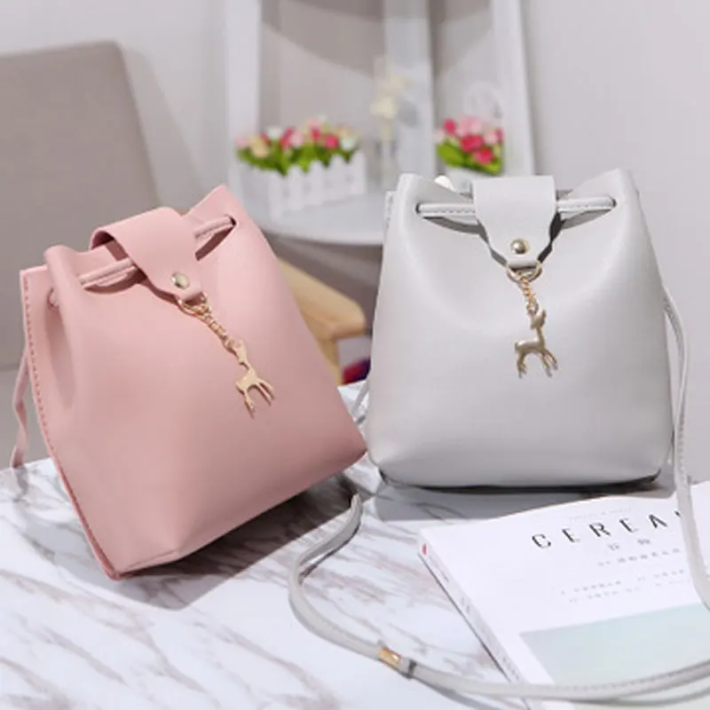 

New designer handbag mini casual bucket bag shoulder slung mobile phone bag personality deer cute rope fashion small bag