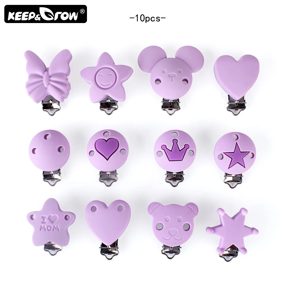 

Keep&Grow 10pcs Silicone Pacifier Clips Cartoon Food Grade Silicone Clip DIY Pacifier Chain Baby Teething Beads Toys Accessories
