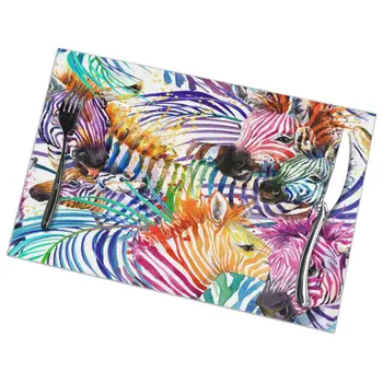 

Set of 6 Rainbow Zebra Placemats for Dining Table Place Mat in Kitchen Accessories Cup Wine Mat