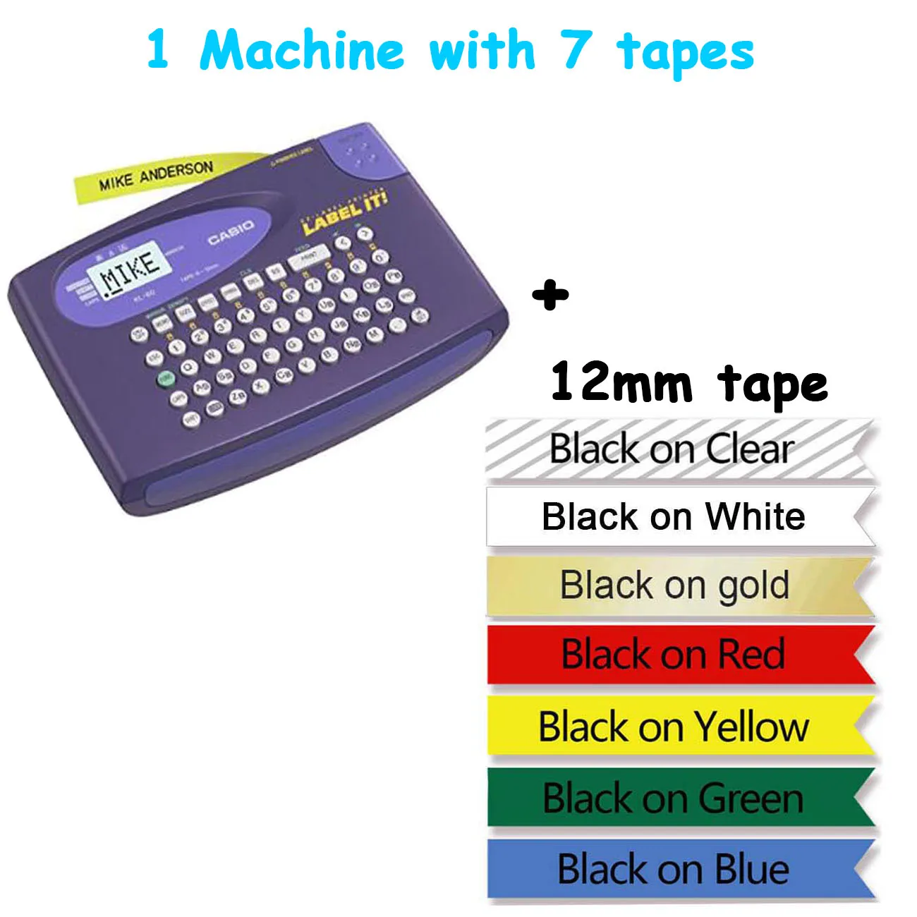 add 7pcs mixed 12mm KL-60-L KL-60L casio Портативный английский машина ярлыка, костюм для детей 6/9/12 мм casio для маркировки ленты XR-12WE XR-9WE XR-12YW - Цвет: add 7pcs mixed 12mm