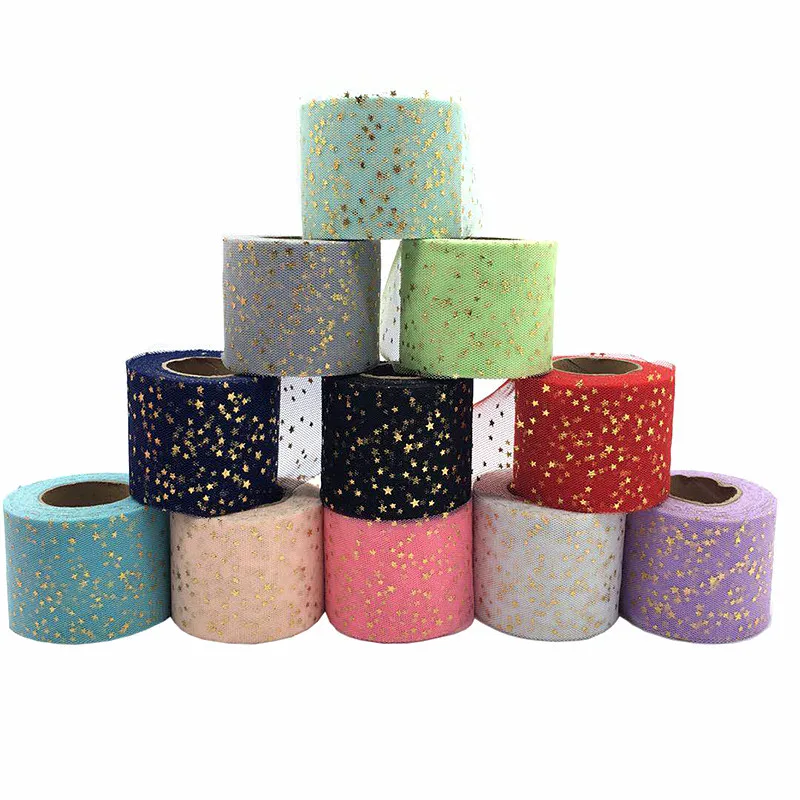 25 야드/롤 스타 Tulle 색종이 반짝이 Tulle 베이킹 케이크 토퍼 투투 Pom Bow 소프트 스팽글 Tulle DIY 웨딩 생일 장식