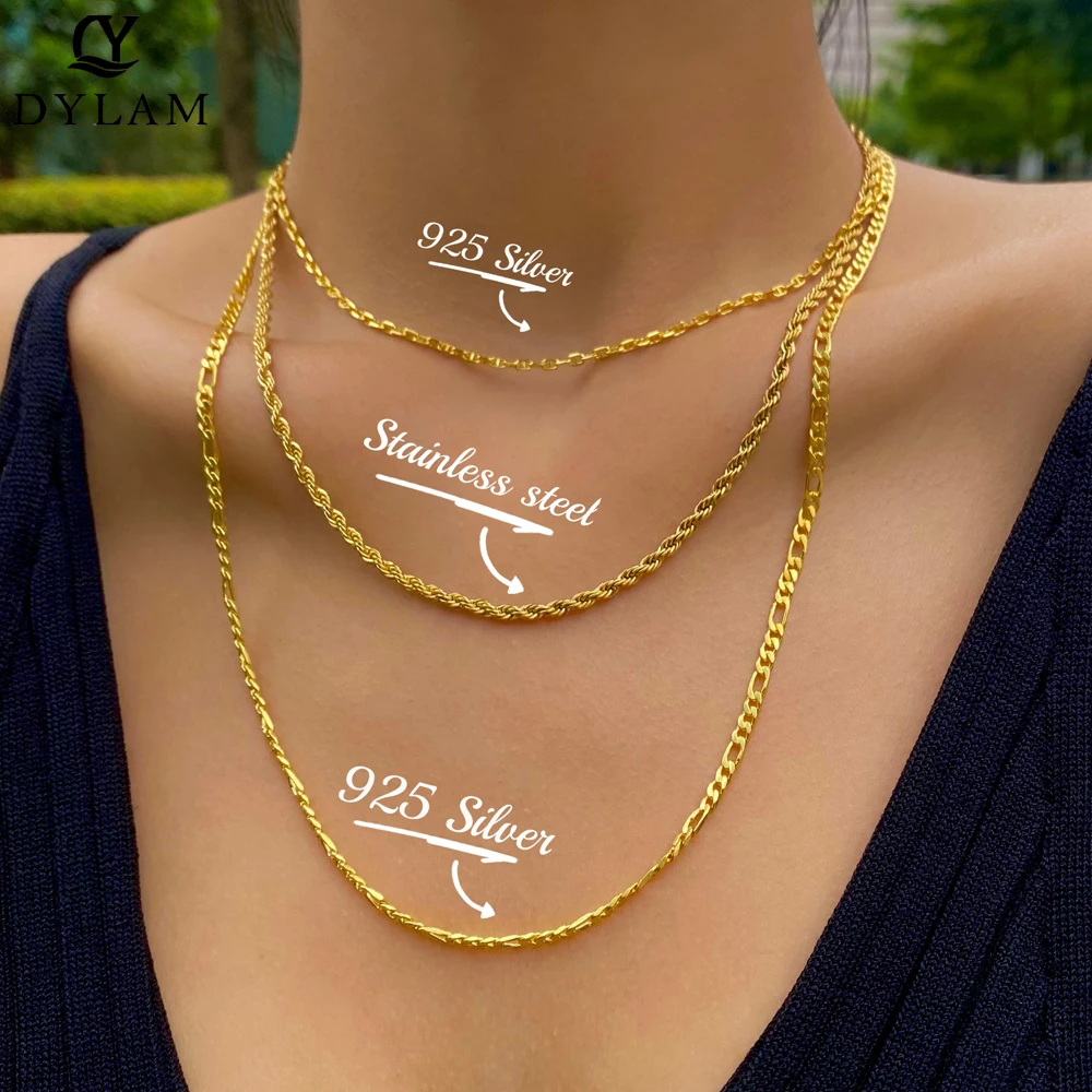 Dylam Stacking Chain Link Multi Layer 925 Silver Necklace Herringbone Snake 2021 Dainty 18k Gold | Украшения и аксессуары