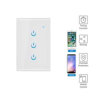 

Smart Wifi Switch US 3 Gang Tuya Smart Life App Wireless Remote Control Smart House Contact Panel Light Switch US Plug