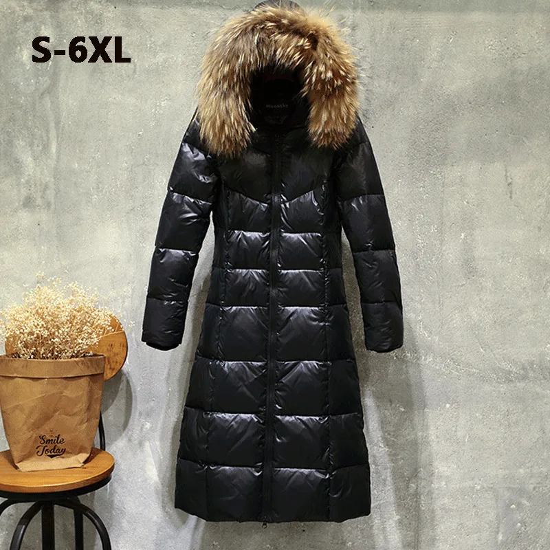 Женская зимняя куртка размера плюс 6XL, женское черное плотное пальто с капюшоном, теплое зимнее пальто, женская длинная парка с меховым воротником, пуховое хлопковое пальто