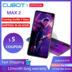 Cubot Max 2 Android 9,0 Восьмиядерный 6,8 дюйм5000mAh смартфон Грануляция, Горилла Стекло Тип-C 4 Гб + 64 Гб двойной Камера 12MP 4 аппарат не привязан к оператору сот...