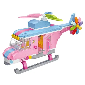

479PCS New Helicopter Airplane Model Building Blocks DIY Mini Pink Brick City Building Enlighten Toys For Children Kids Gift