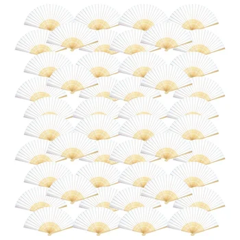 

Hand Held Fans Silk Bamboo Folding Fans Handheld Folded Fan For Church Wedding Gift, Party Favors, Diy Decoration (White, 48 Pac