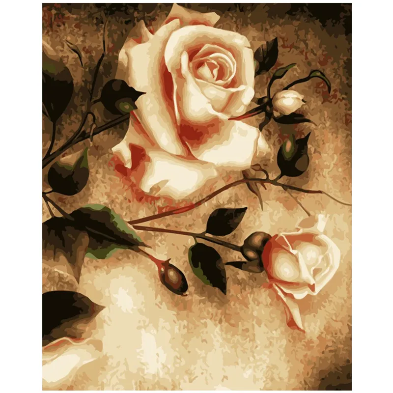 

Painting By Numbers DIY Dropshipping 40x50 60x75cm Vintage open beautiful rose Flower Canvas Wedding Decoration Art picture Gift