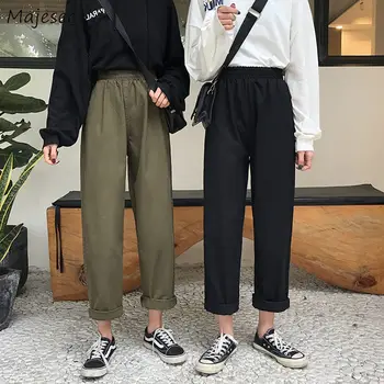 

Pants Women Spring Summer Army Green Straight Cargo Trouser Plus Size Casual Classic Daily BF Female Elastic Waist Chic Loose