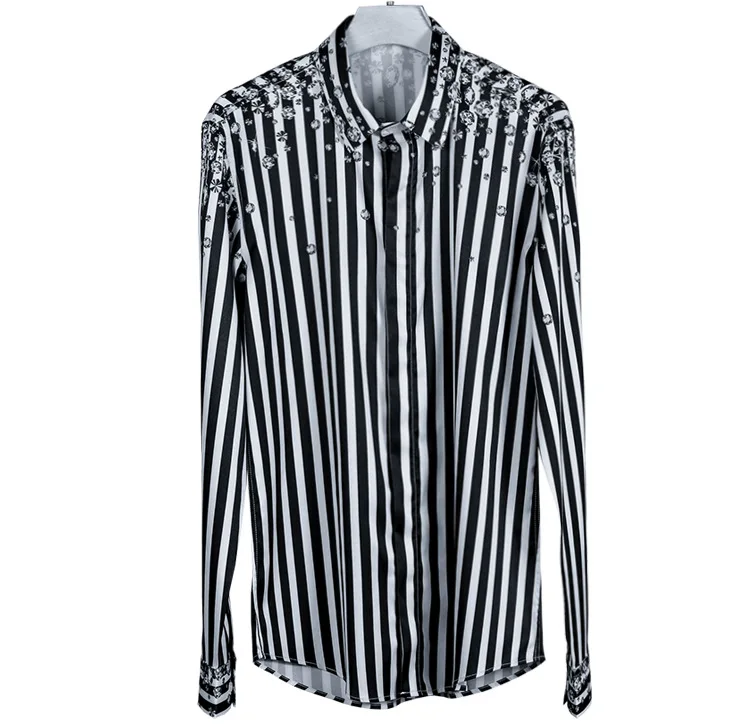 Роскошный алмаз Рубашка в полоску Для мужчин Chemise Homme бренда Slim Fit Для мужчин s Повседневное на пуговицах одежда рубашки для мальчиков на свадьбу рубашка-смокинг человек