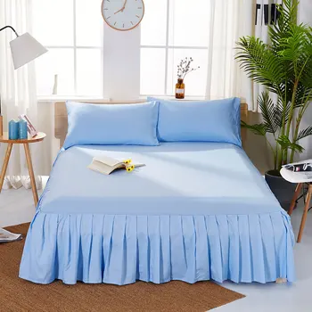

Solid Polyester Fitted Valance Sheet Drop Frilled Valance Solid Color Bed Skirt Single/Double/King/Super King Bed Cover Sheet