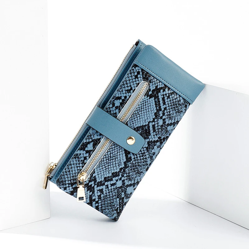 NEW Serpentine Leather Wallet Zipper Cell Phone Pocket Coin Card Holder Ladies Purses Women Wallets Clutch Long Female Carteira
