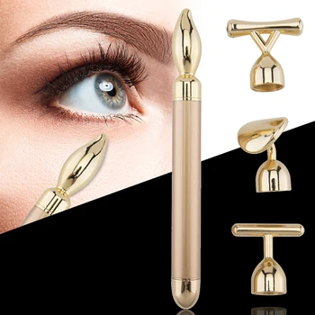 

4 In 1 Vibration With Replacement Head Eye Massage Stick Low Noise Multifunctional Metal Lifting Anti Wrinkle T Shape Golden Bar