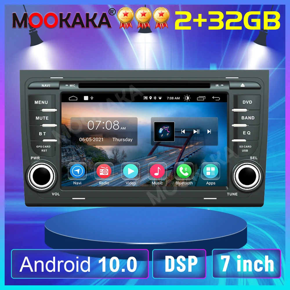 

7“inch Android 10.0 2G+32GB Car Player DVD For Audi A4 B8 S4 B6 B7 RS4 8E 8H B9 Seat Exeo 2002-2008 Car GPS Navi Head Unit Radio