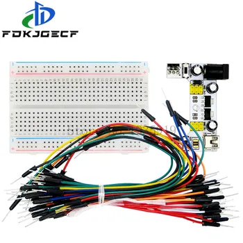 

MB102 Breadboard Micro Usb Power Supply Module + 400 Tie Points Holes Universal Solderless PCB Breadboard + 65pcs Jumper Wires
