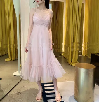 

Women Summer Long Dress Sweet Pink Princess Sexy Deep V-Neck Backless Beach Party Club Evening Spaghetti Strap Robe Vestidos