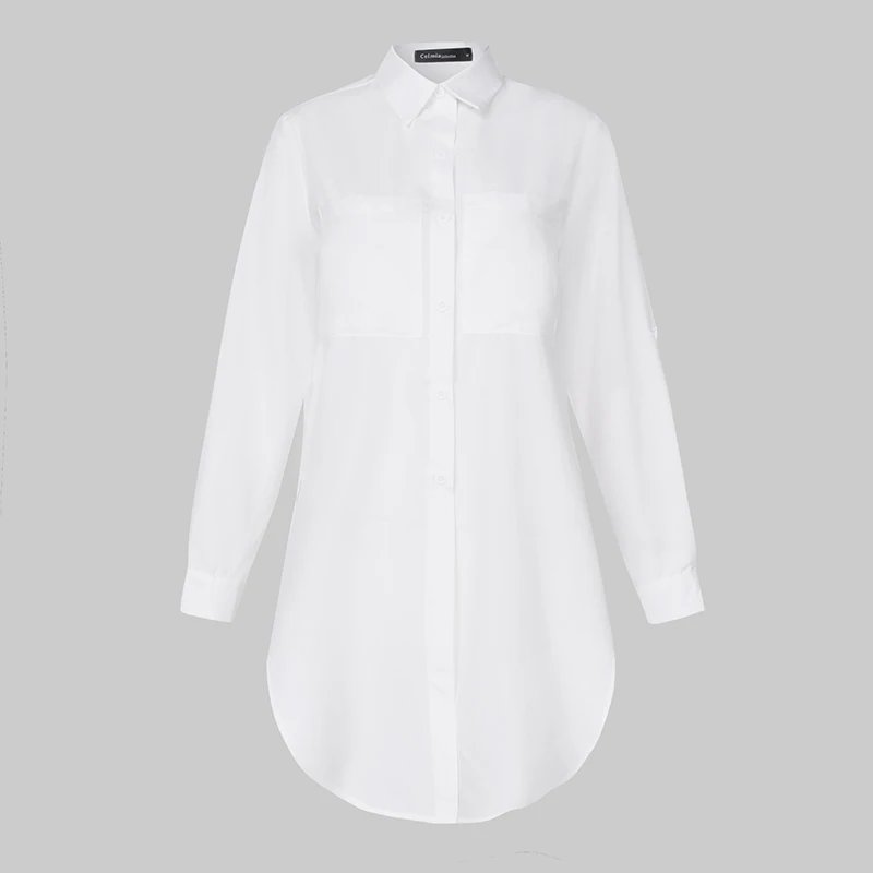 Celmia Mulheres Camisas Brancas Long Tops 2021 Outono Lapela Assimétrico Blusas Dividir Casual Elegante Escritório Túnica Tamanho Grande 7 13 High Quality Moda Feminina