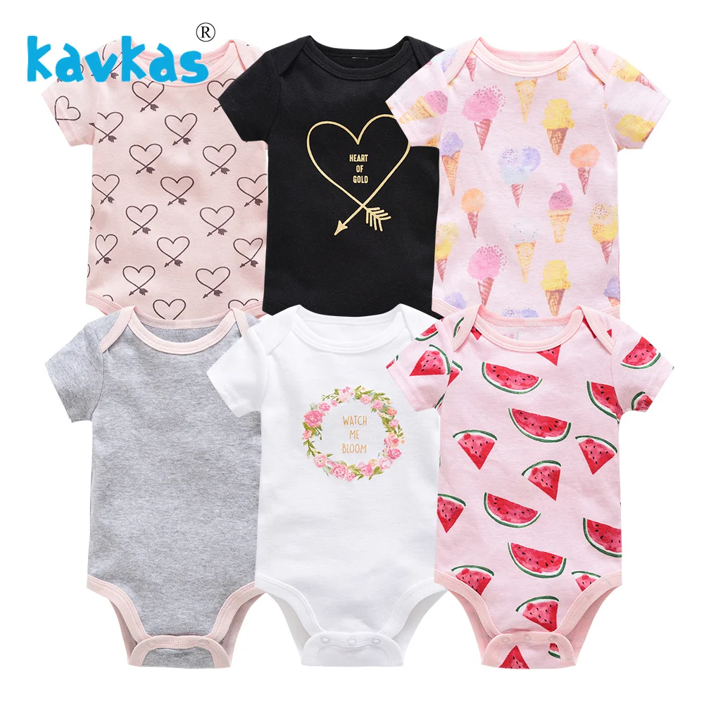 Kavkas/6 шт./лот; Одежда для новорожденных; хлопковое Детское Боди унисекс; Vestidos Infantis; супер мягкое боди с короткими рукавами для малышей - Цвет: HY22882291